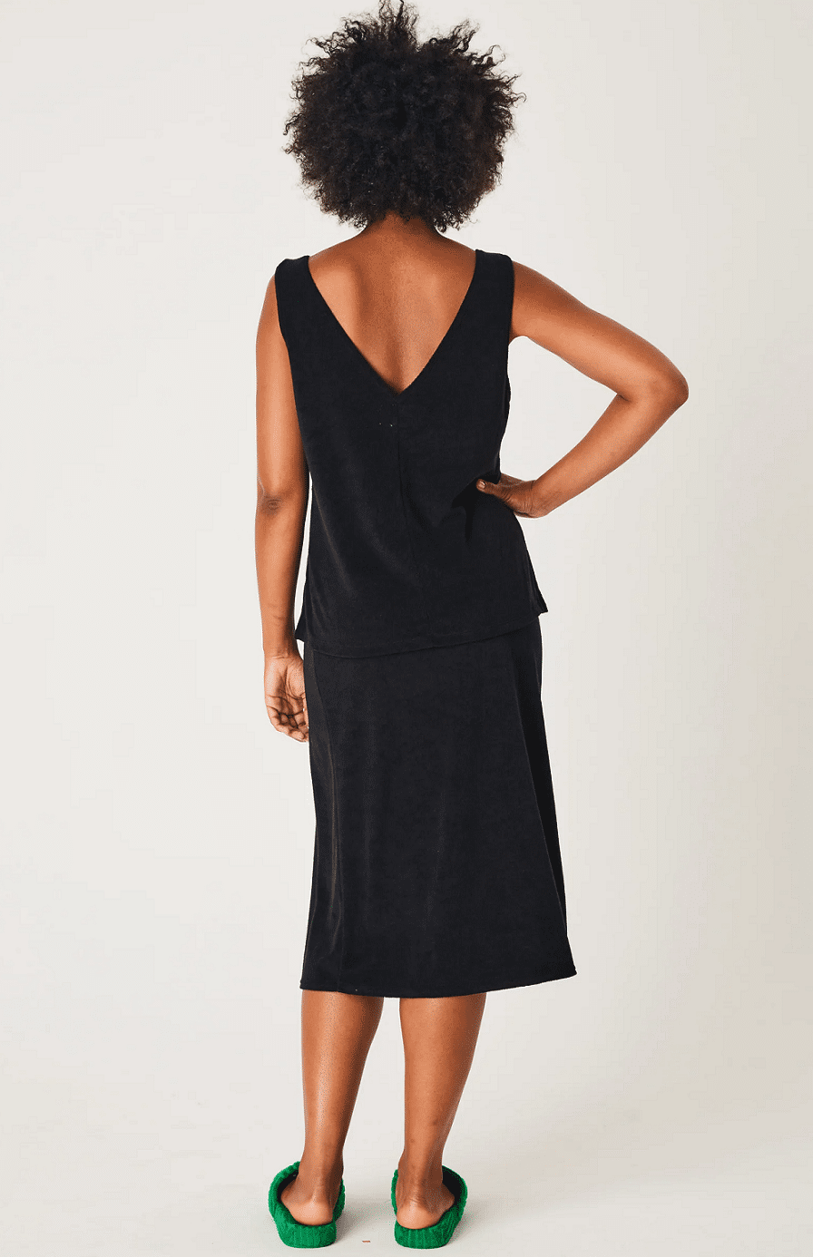 Terry Loose V Neck Top Black - Top