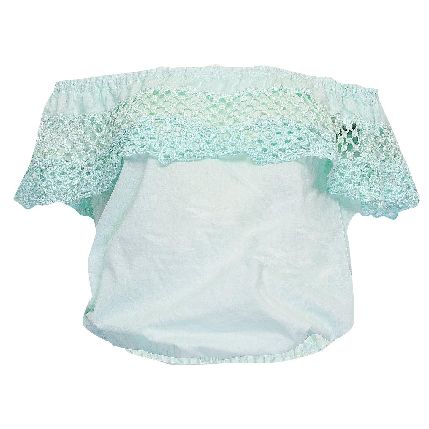 off the shoulder top in aqua