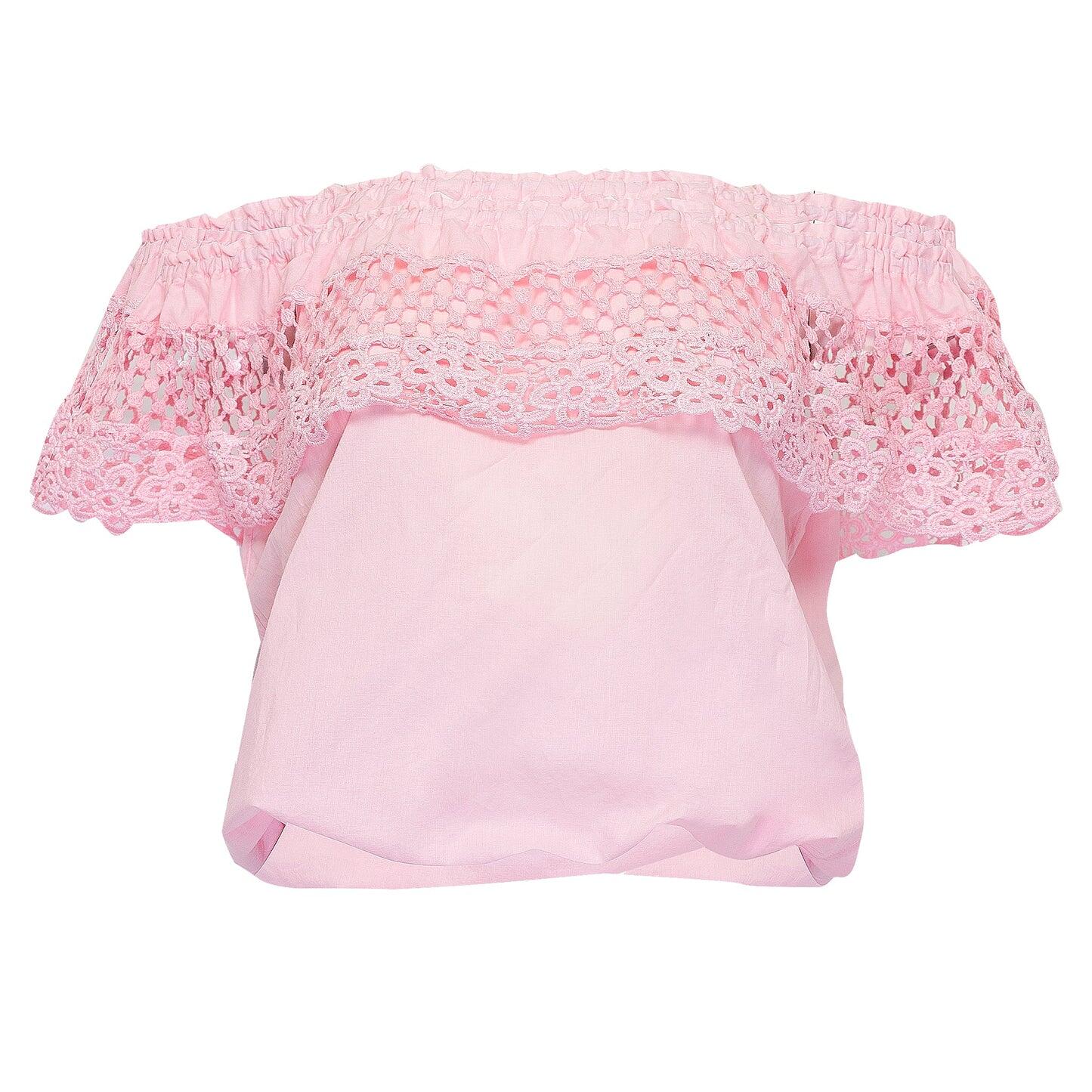 Pink off the shoulder top with embroidered details