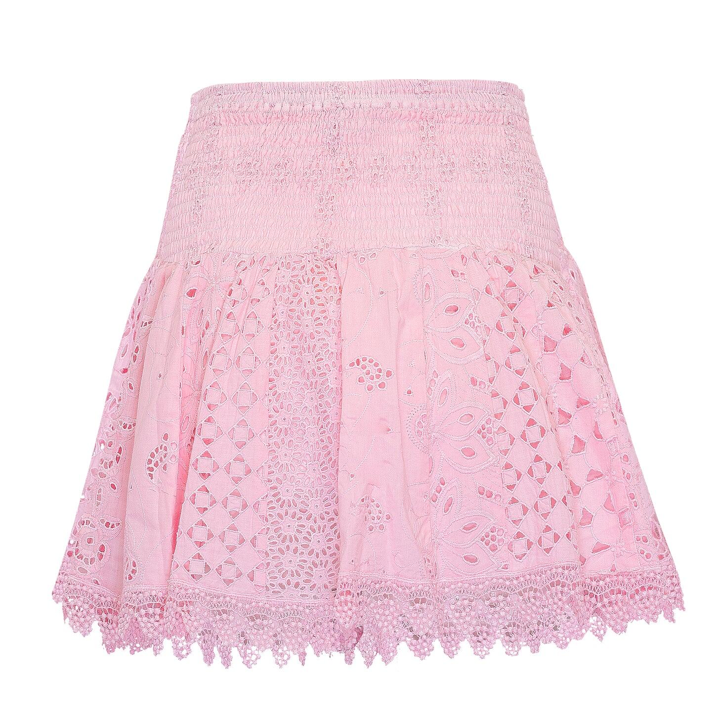 Pink mini skirt with elastic waistband