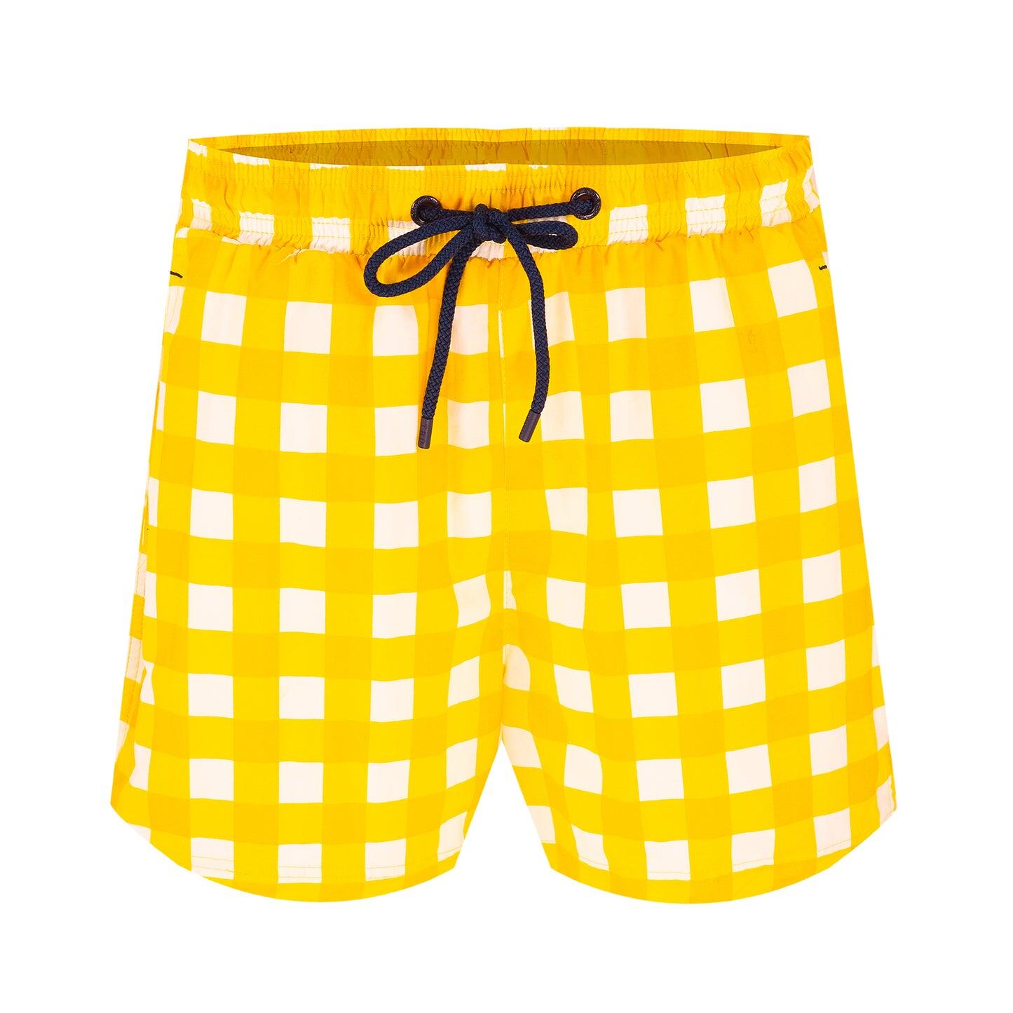 Load image into Gallery viewer, Balmoral Yellow Check Men&amp;#39;s Swim Shorts
