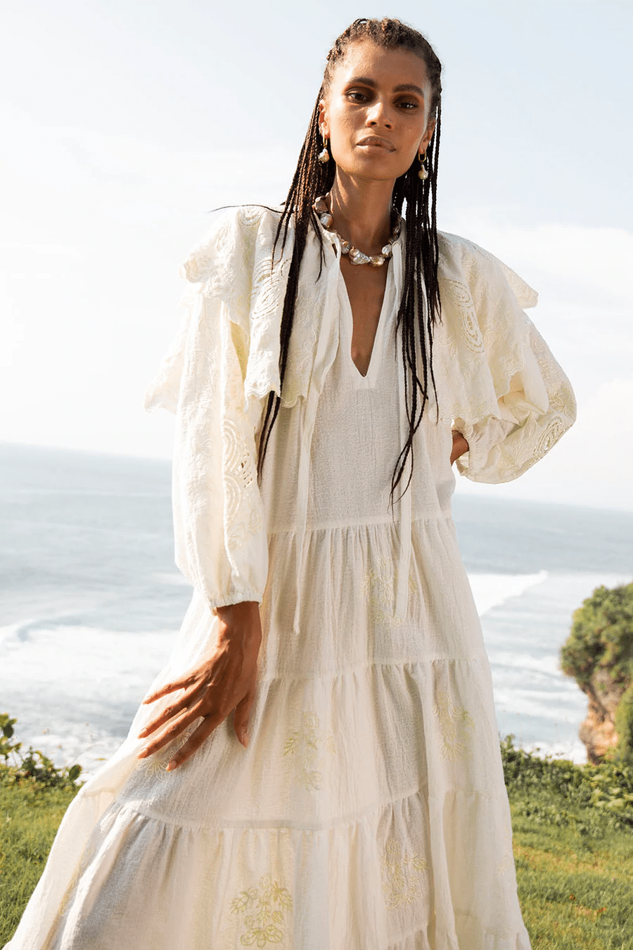Graziella Embroidery Midi Dress Off White - Dress