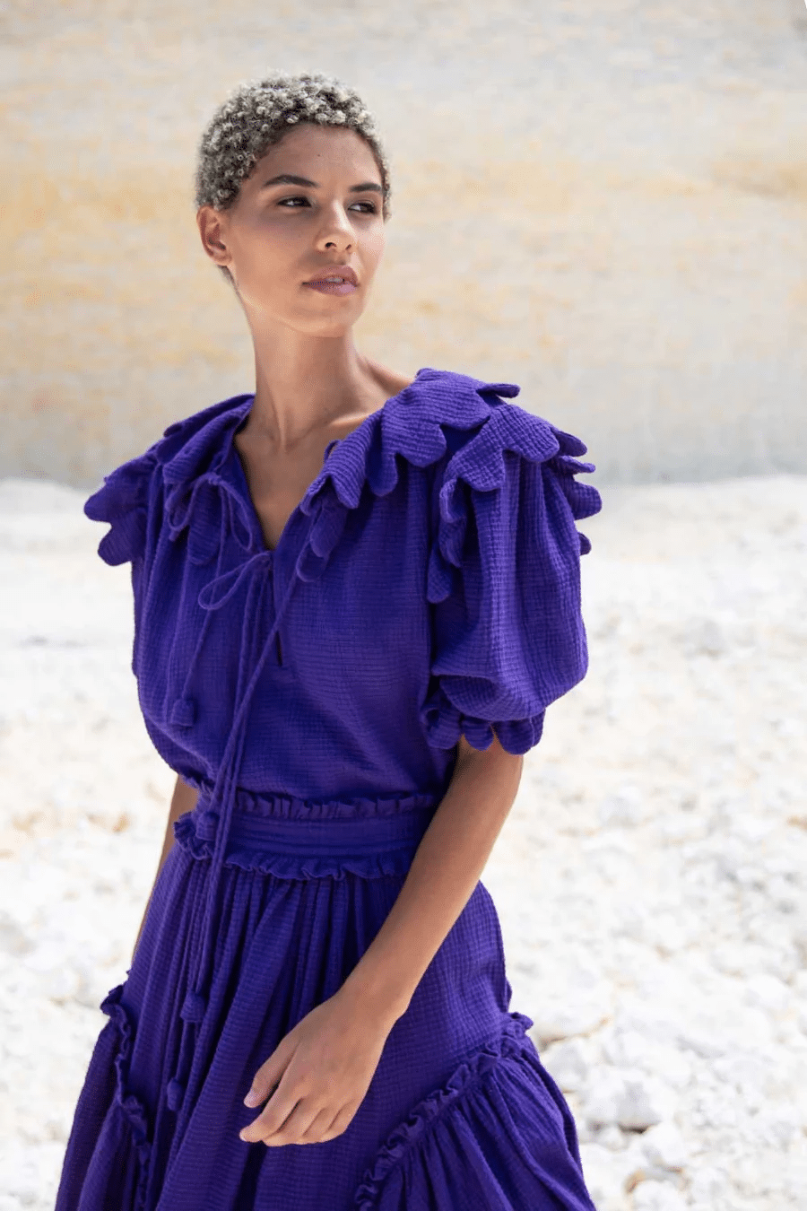 Nico Scallop Top Plain Waffle Violette - Top
