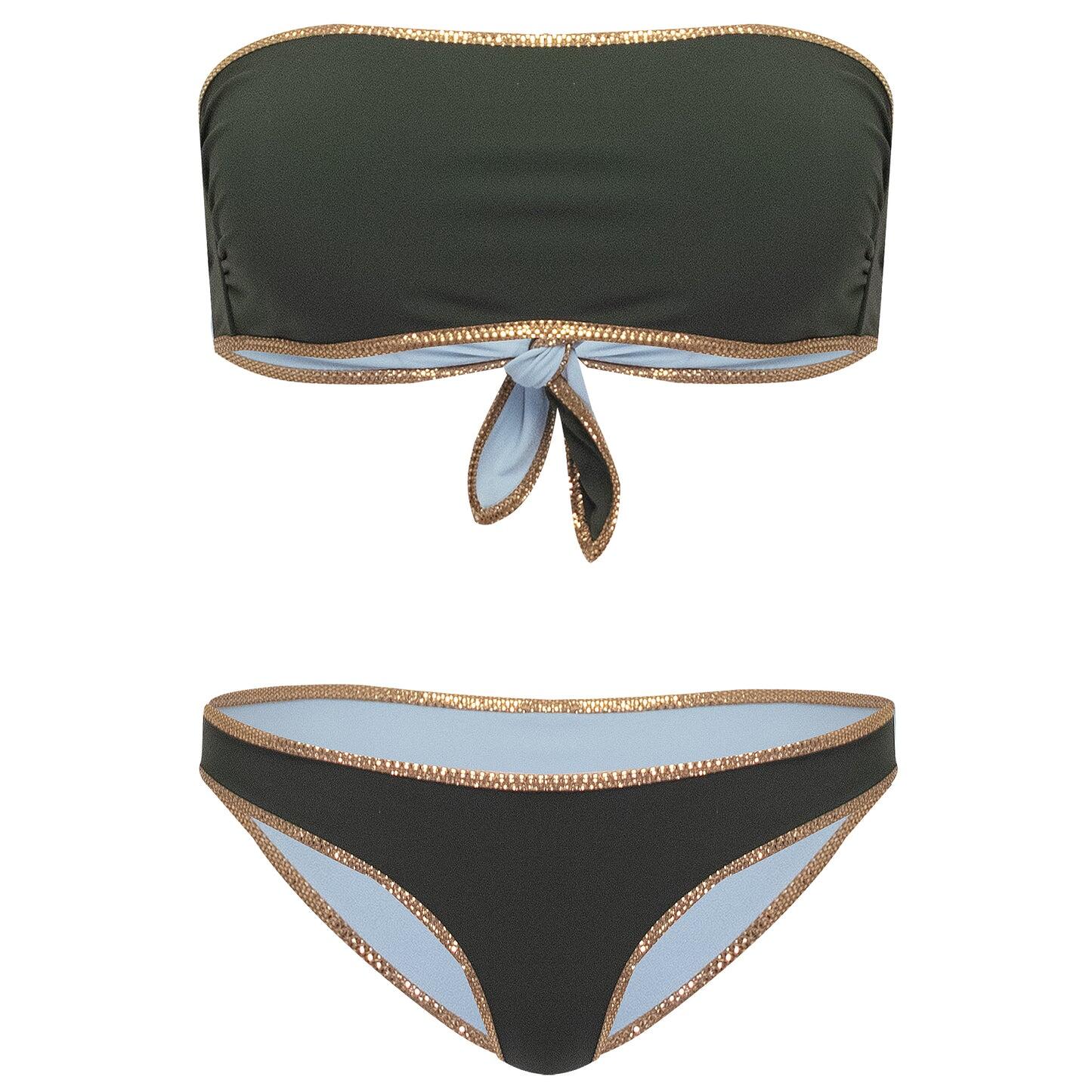 Hampton Bandeau Reversible Bikini Set Aquamarine/Jungle