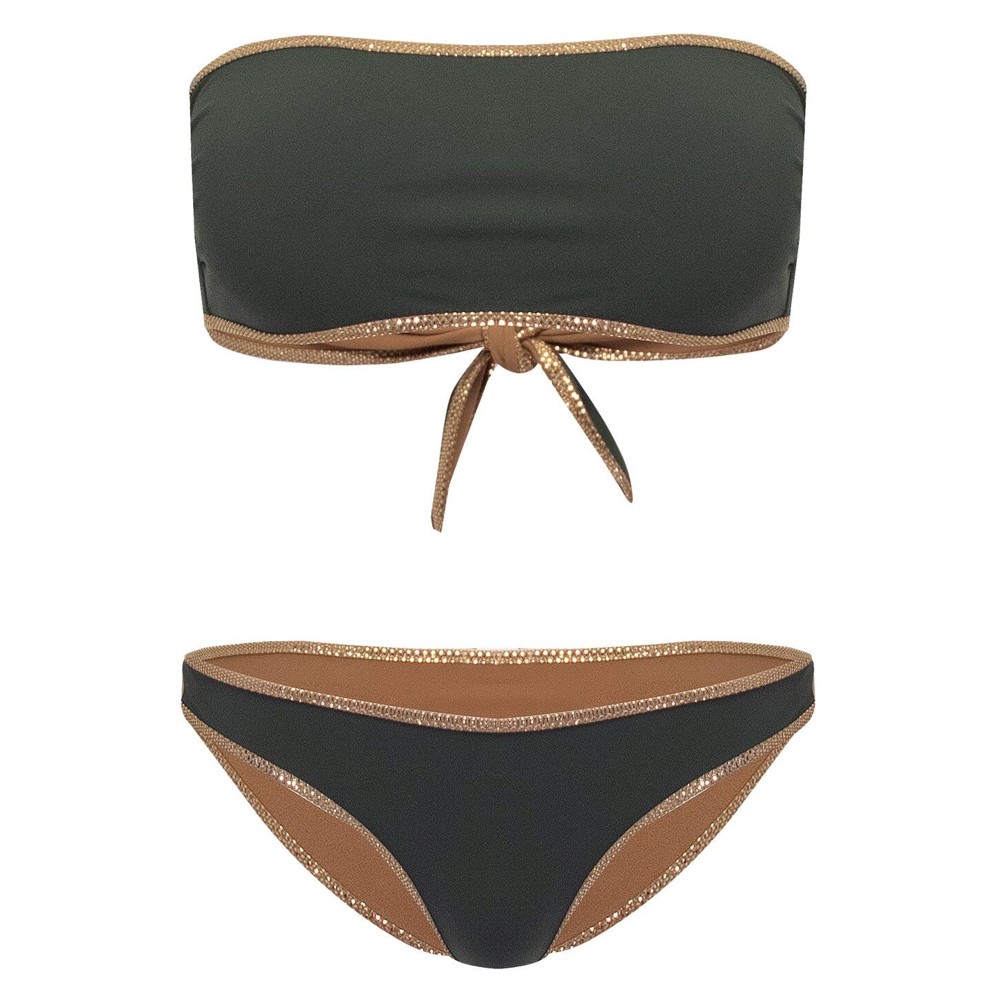 Load image into Gallery viewer, Hampton Bandeau Reversible Bikini Set Green Jungle/Cinnamon
