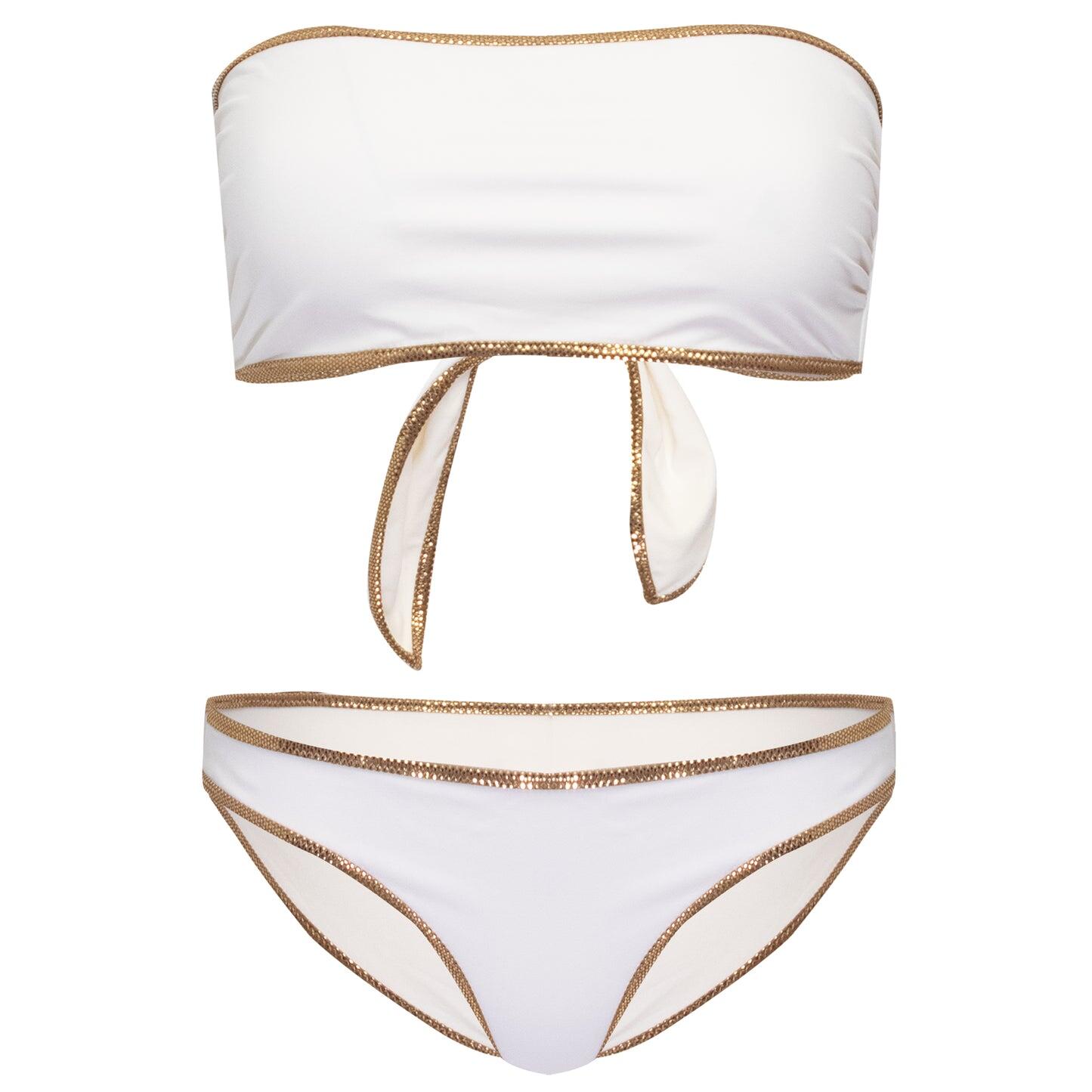 Load image into Gallery viewer, Hampton Bandeau Reversible Bikini Set White/Ivory
