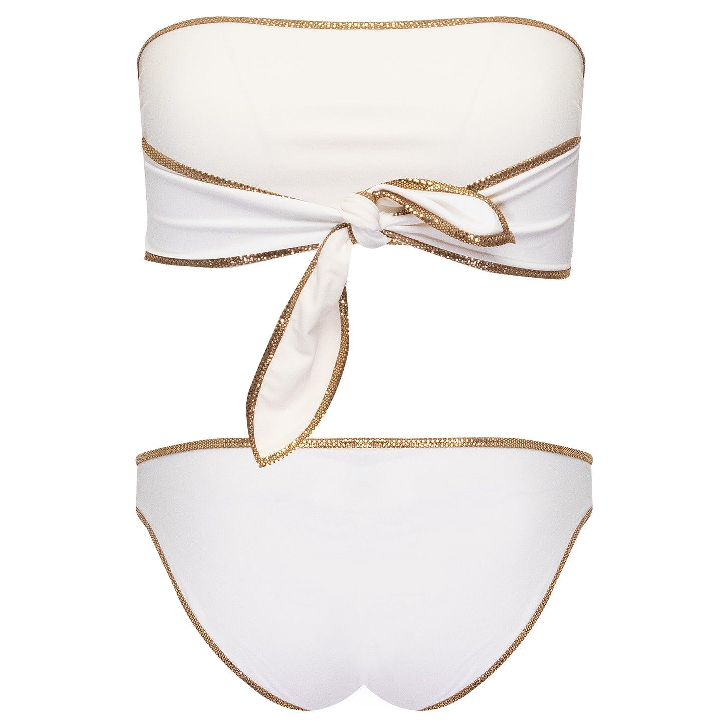 Load image into Gallery viewer, Hampton Bandeau Reversible Bikini Set White/Ivory
