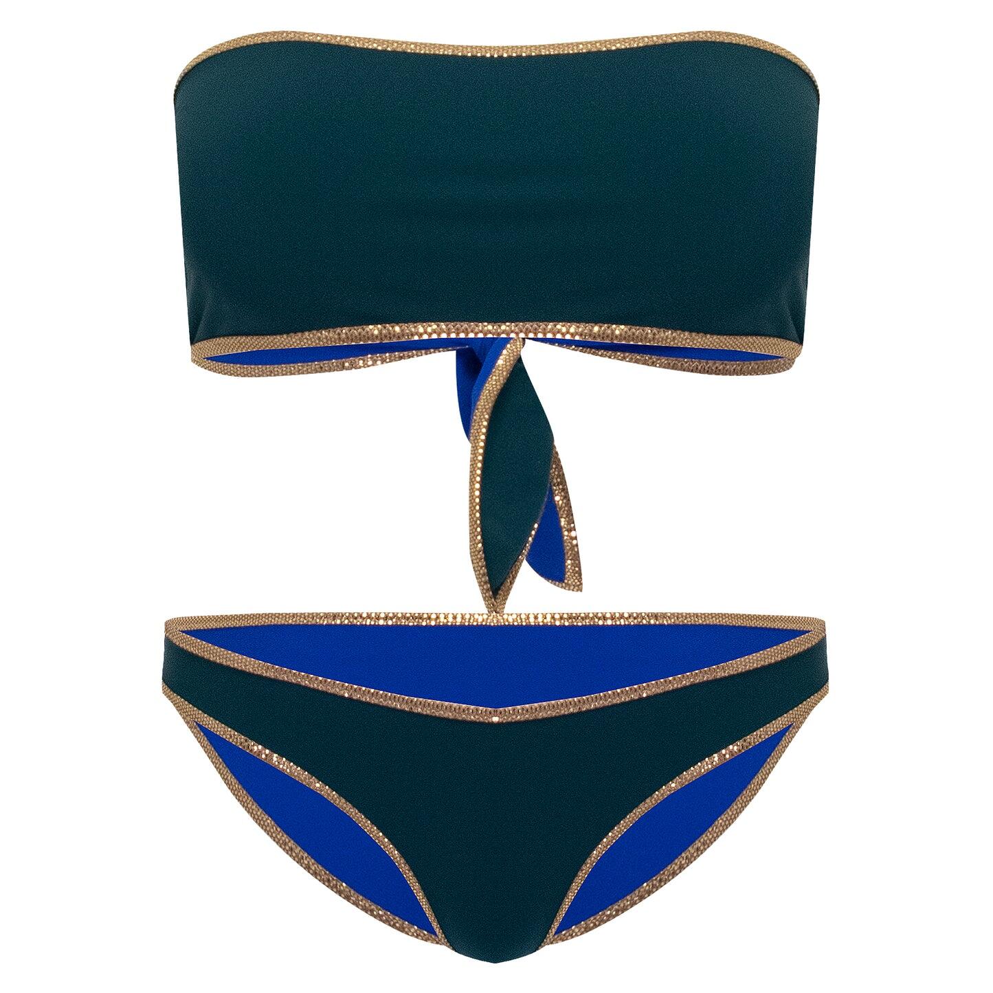 Hampton Bandeau Reversible Bikini Set Dark Green/Blue