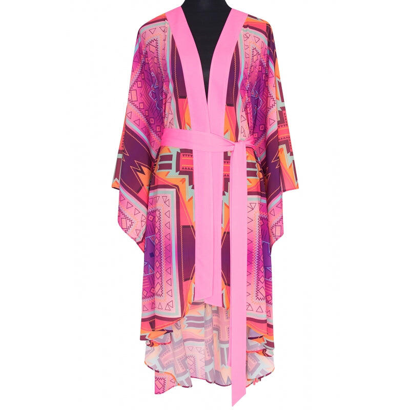 Pink Long Kimono Gold Wings