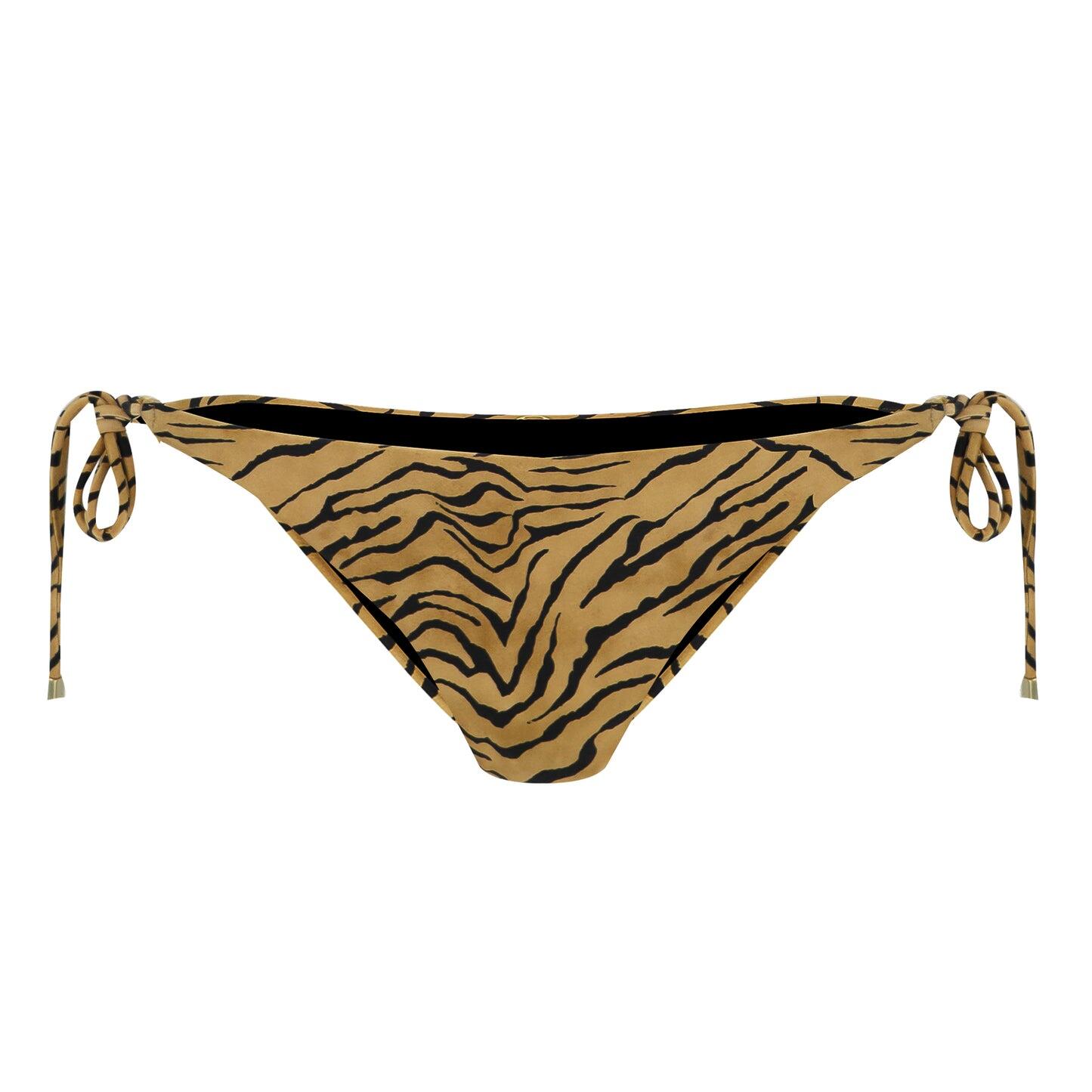 Tiger Long Tie Side BR Bottom Black - Bikini Bottom