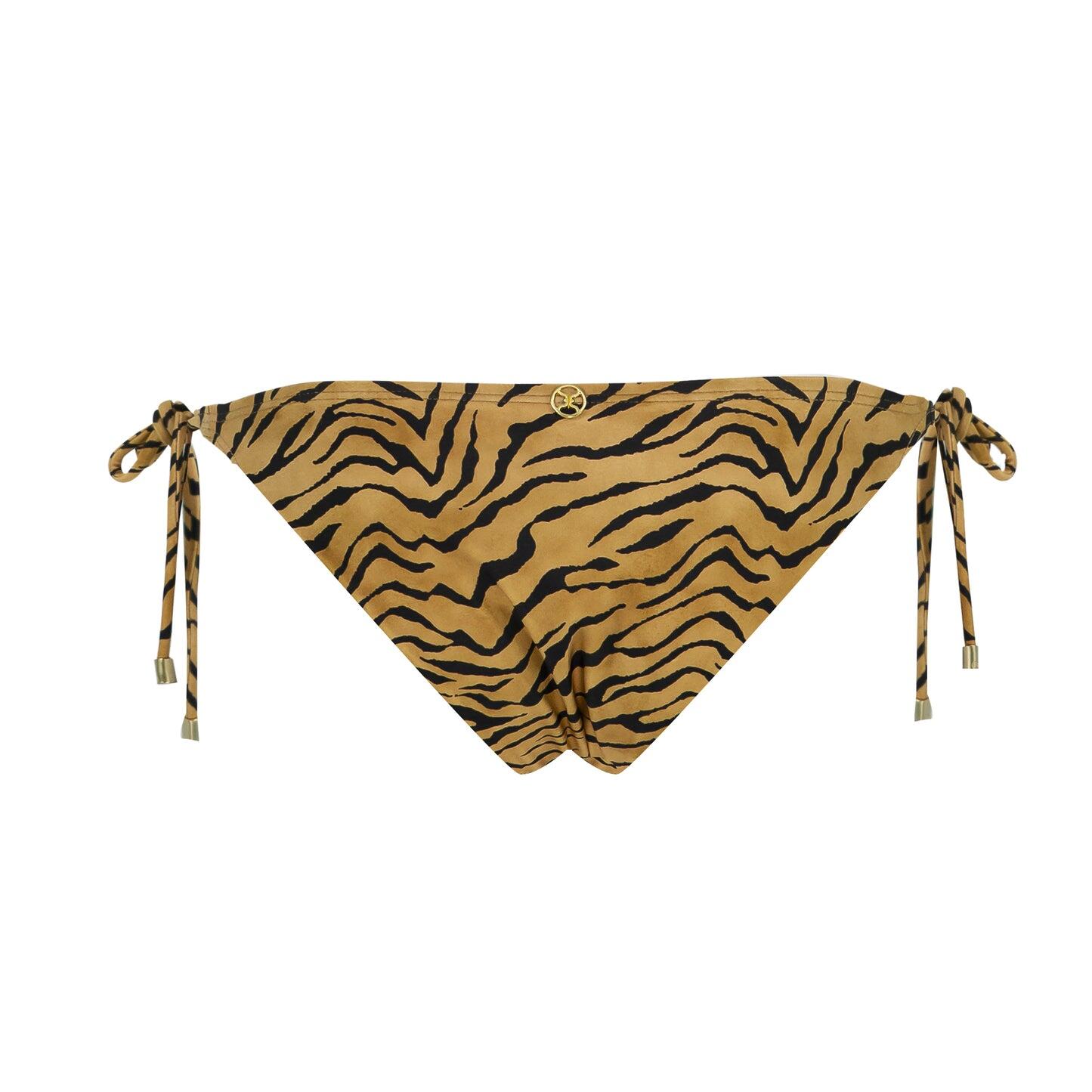 Tiger Long Tie Side BR Bottom Black - Bikini Bottom