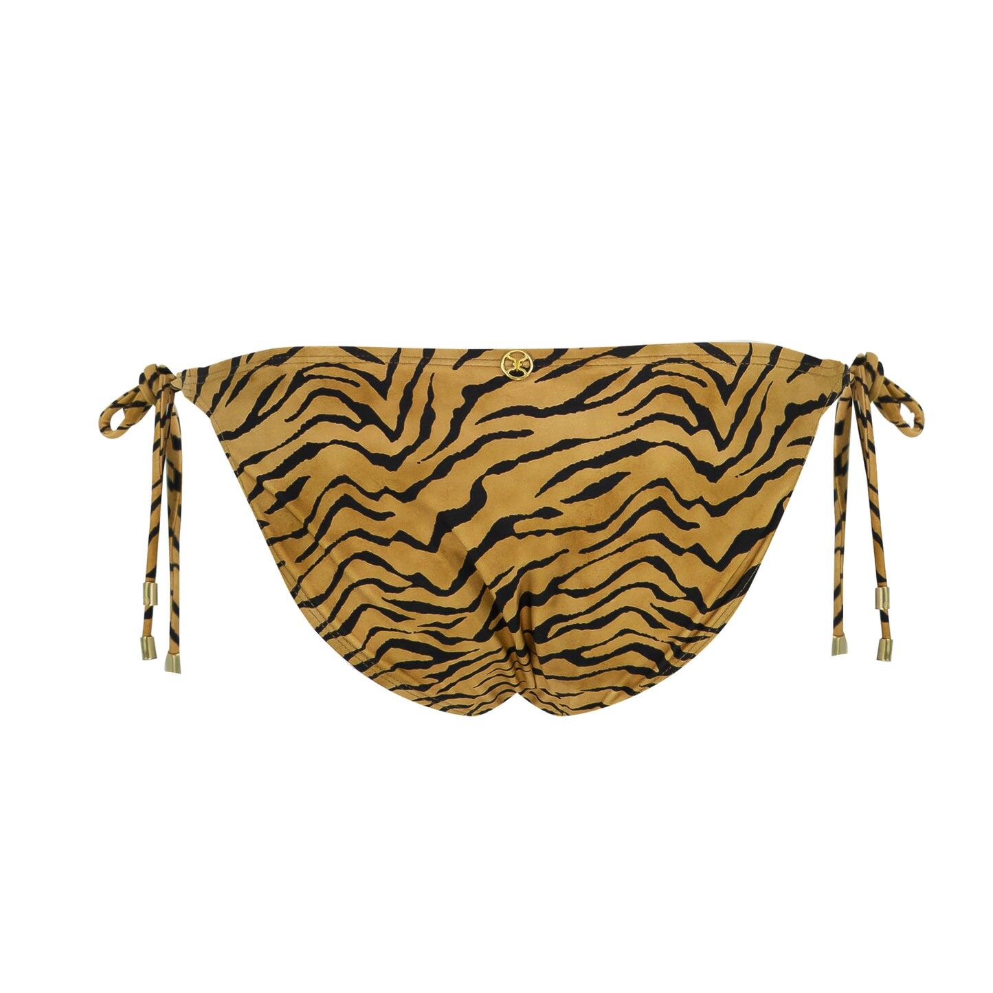 Tiger Long Tie Side Full Bottom Black - Bikini Bottom